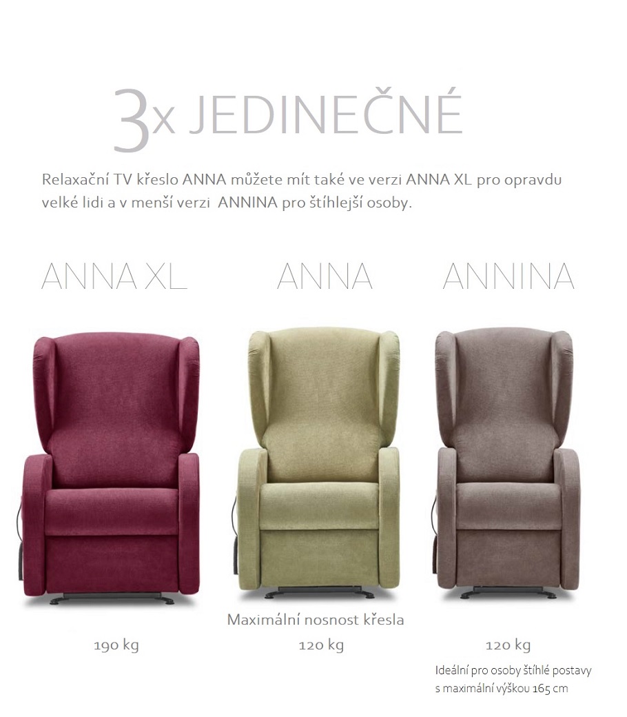 ANNA-ANNA XL-ANNINA- relaxačné TV kreslo - 3 velikosti
